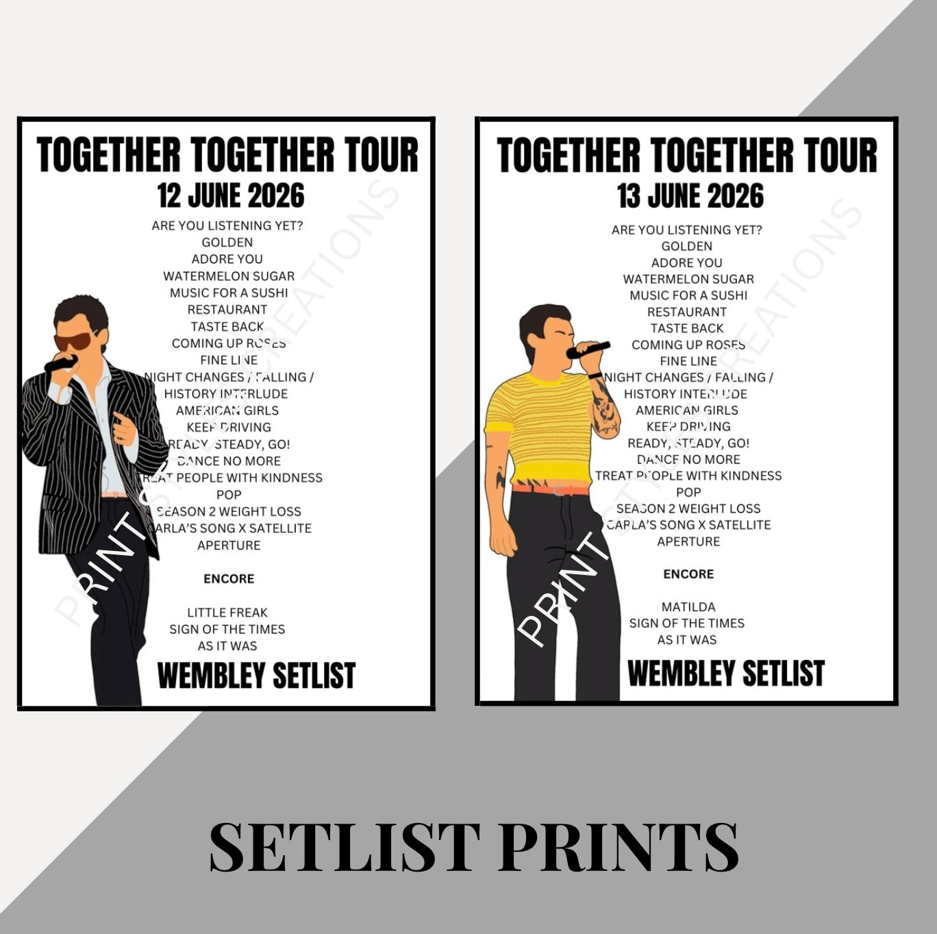 Harry Styles Together Together Tour’ inspired setlist prints