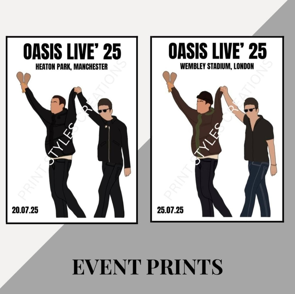 Oasis Live 25 inspired event prints