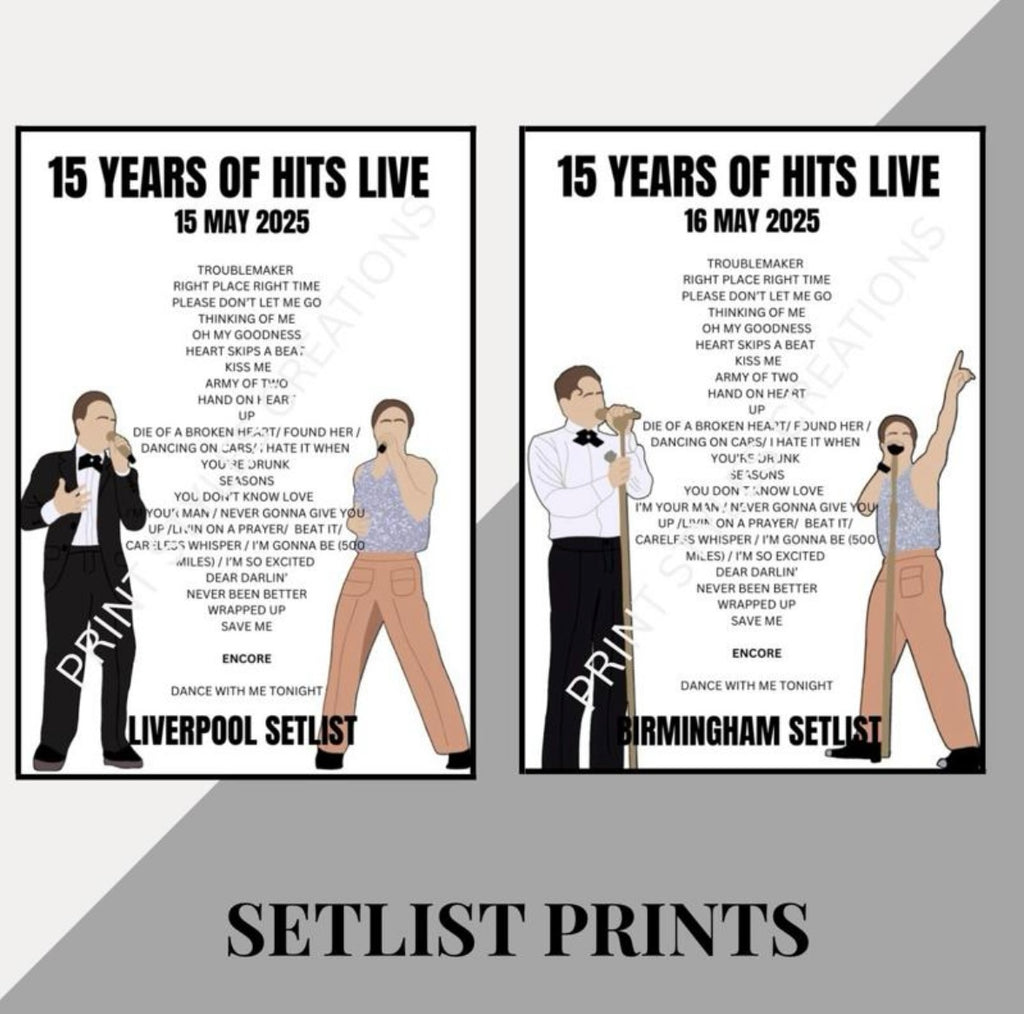 Olly Murs ‘15 Years of Hits Tour’ inspired setlist prints