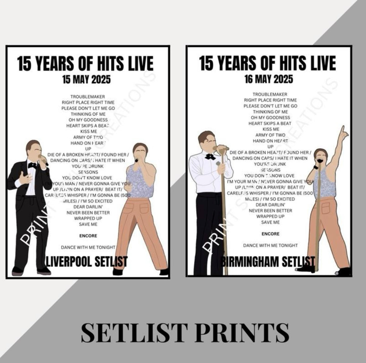 Olly Murs ‘15 Years of Hits Tour’ inspired setlist prints