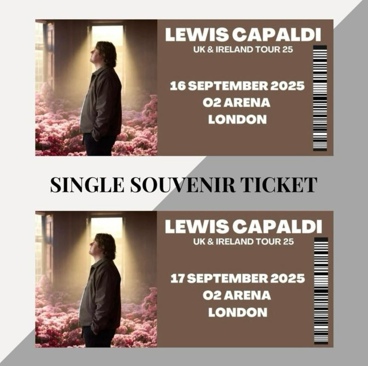Lewis Capaldi 2025 Tour inspired souvenir tickets