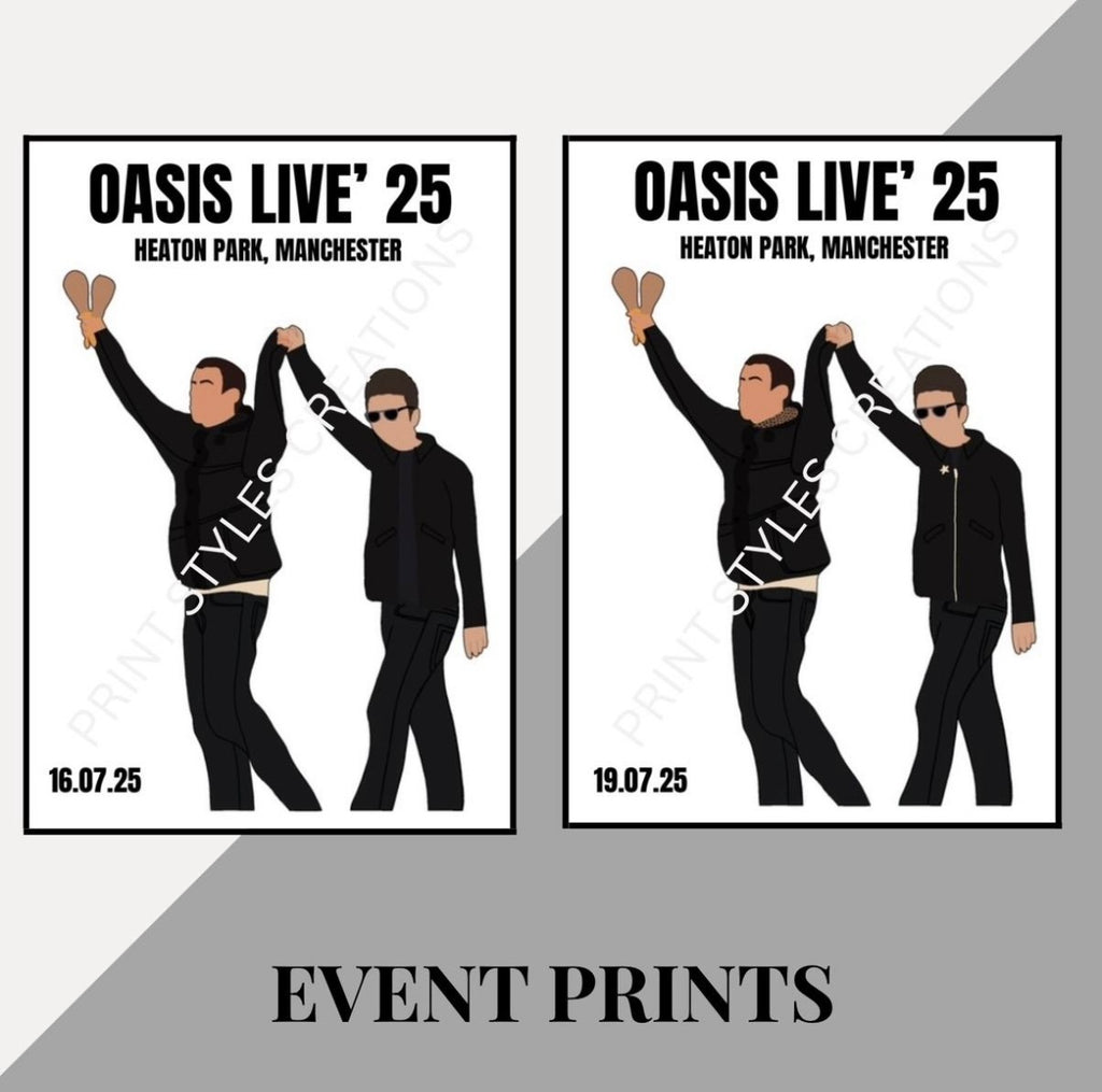 Oasis Live 25 inspired event prints