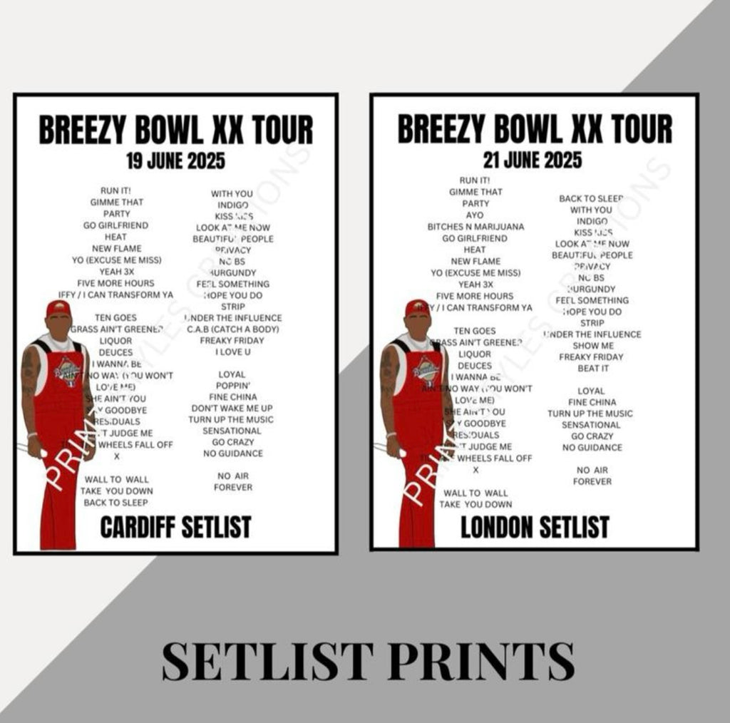 Chris Brown ‘Breezy Bowl XX Tour’ inspired setlist prints