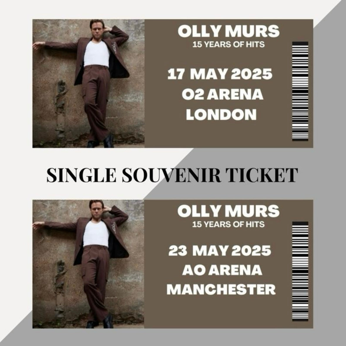 Olly Murs ‘15 Years of Hits Tour’ inspired souvenir tickets