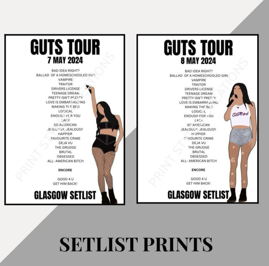Olivia Rodrigo ‘Guts Tour’ inspired setlist prints