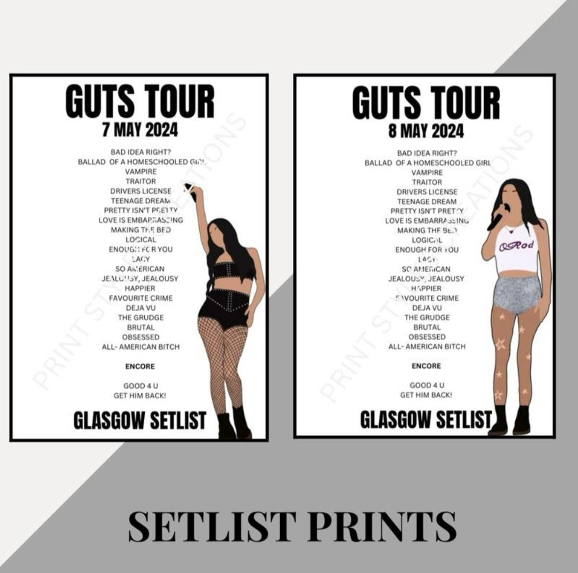 Olivia Rodrigo ‘Guts Tour’ inspired setlist prints