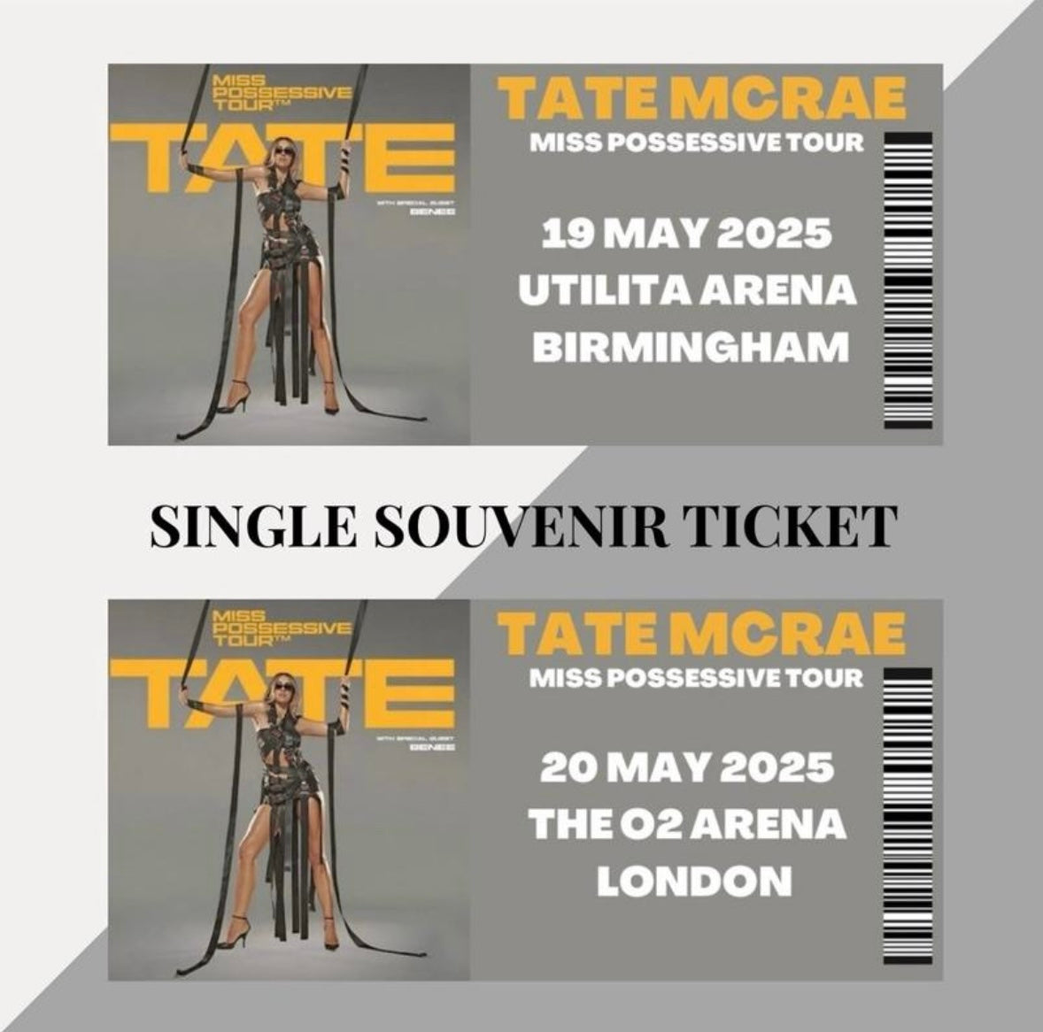 Tate McRae ‘Miss Possessive Tour’ inspired souvenir tickets