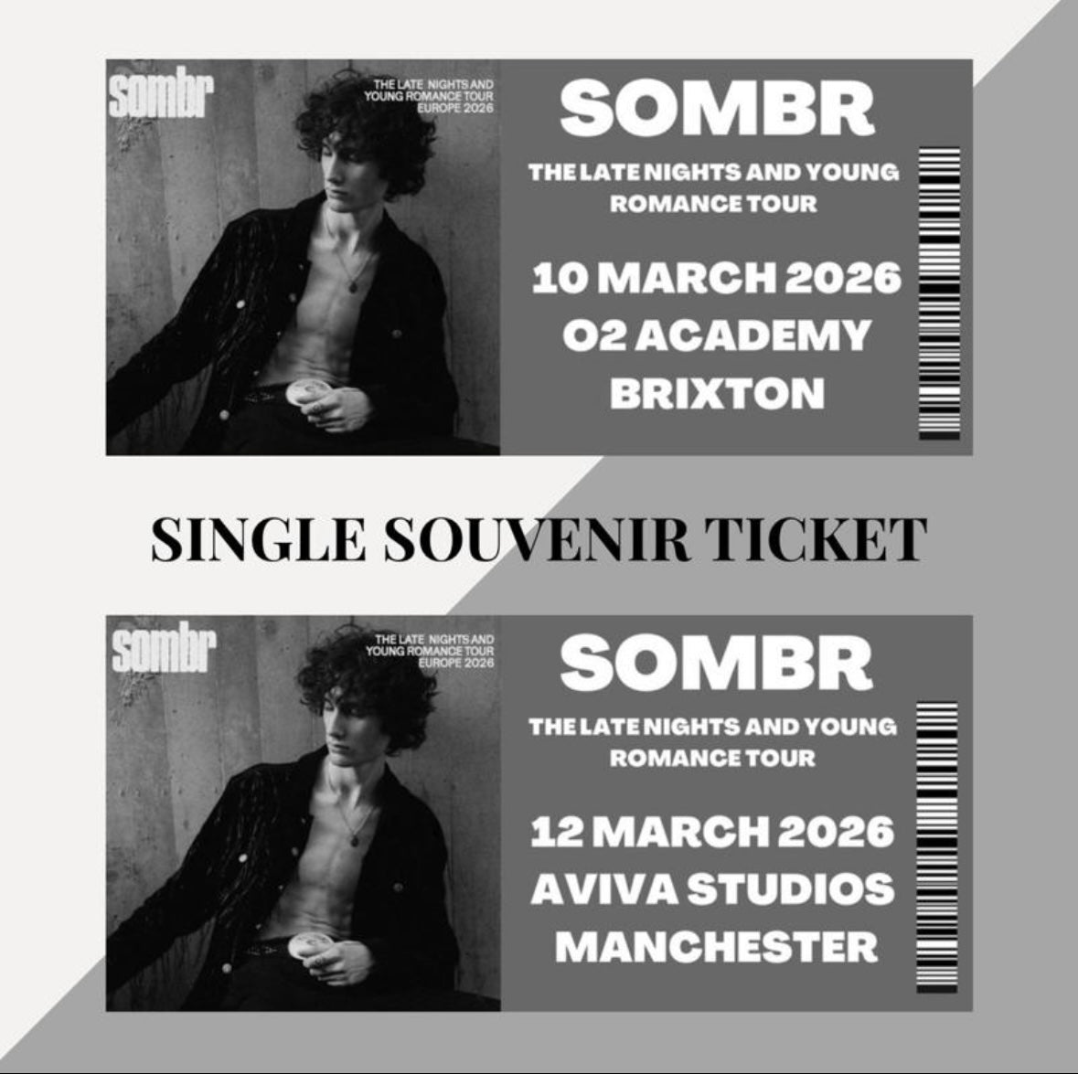 Sombr ‘Late Nights and Young Romance’ tour inspired souvenir tickets