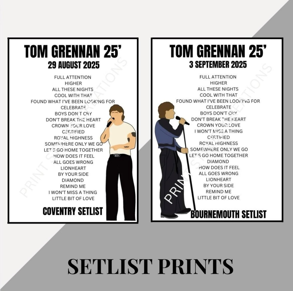 Tom Grennan 25 Tour inspired setlist prints