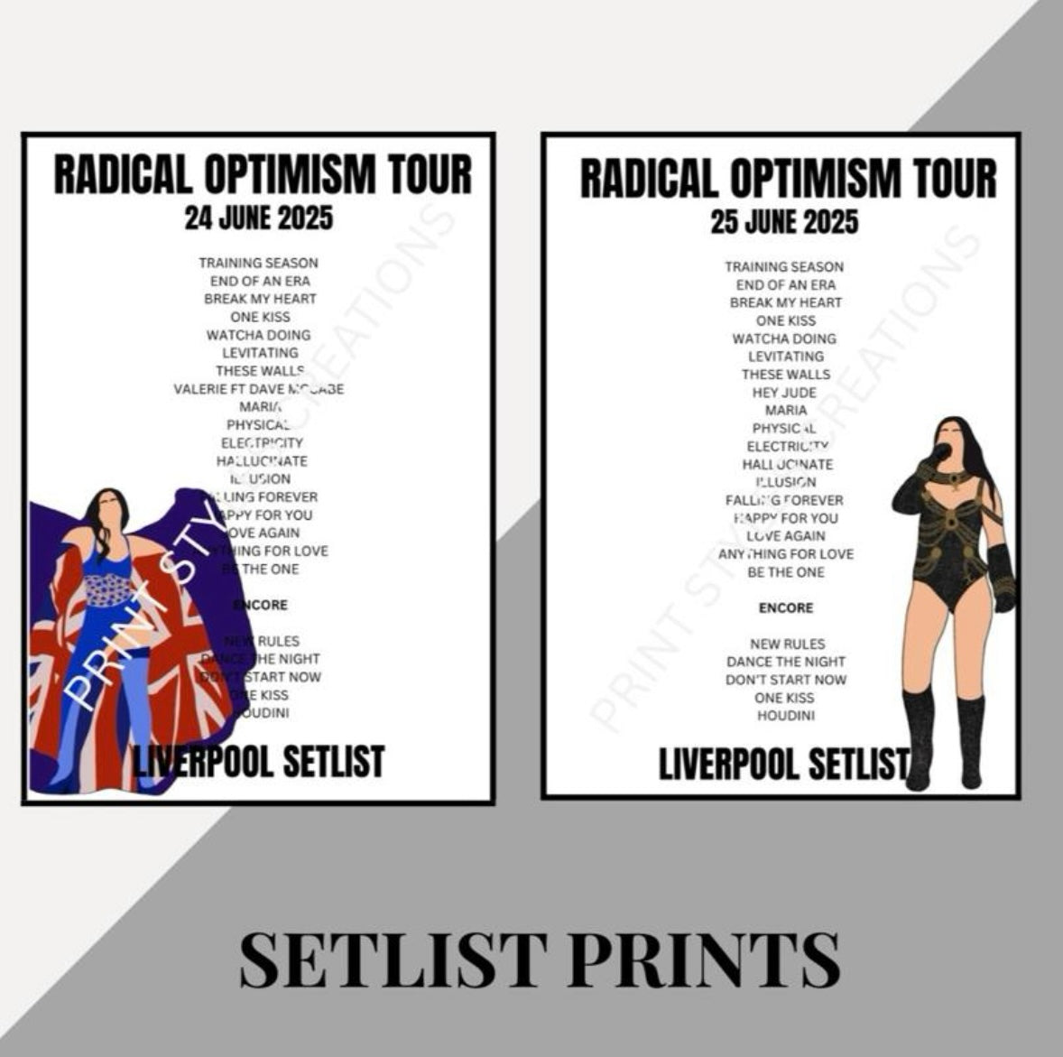 Dua Lipa ‘Radical Optimism’ Tour inspired setlist prints
