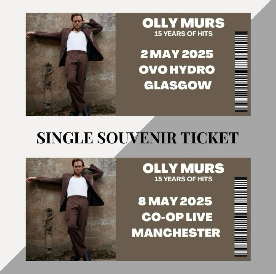 Olly Murs ‘15 Years of Hits Tour’ inspired souvenir tickets