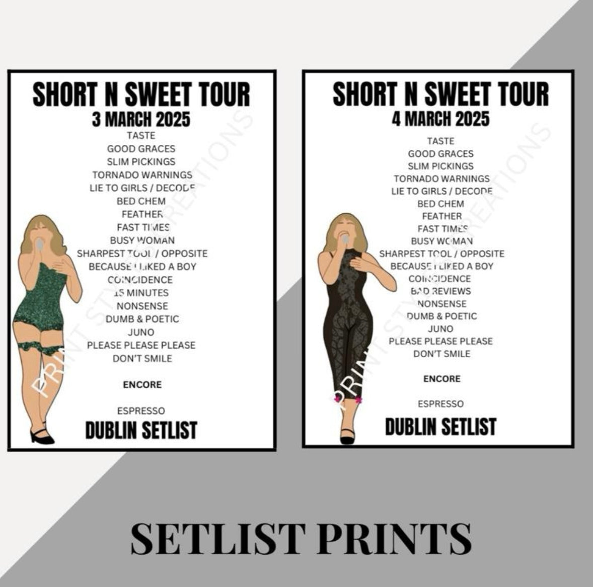 Sabrina Carpenter ‘Short N Sweet Tour’ inspired setlist prints