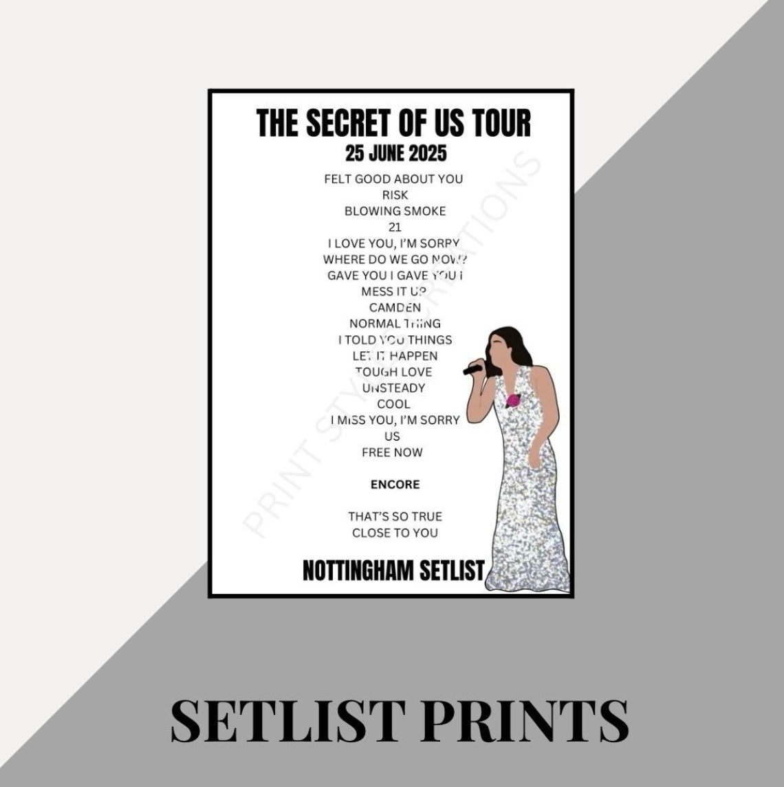 Gracie Abrams ‘The Secret of Us’ Tour inspired setlist prints