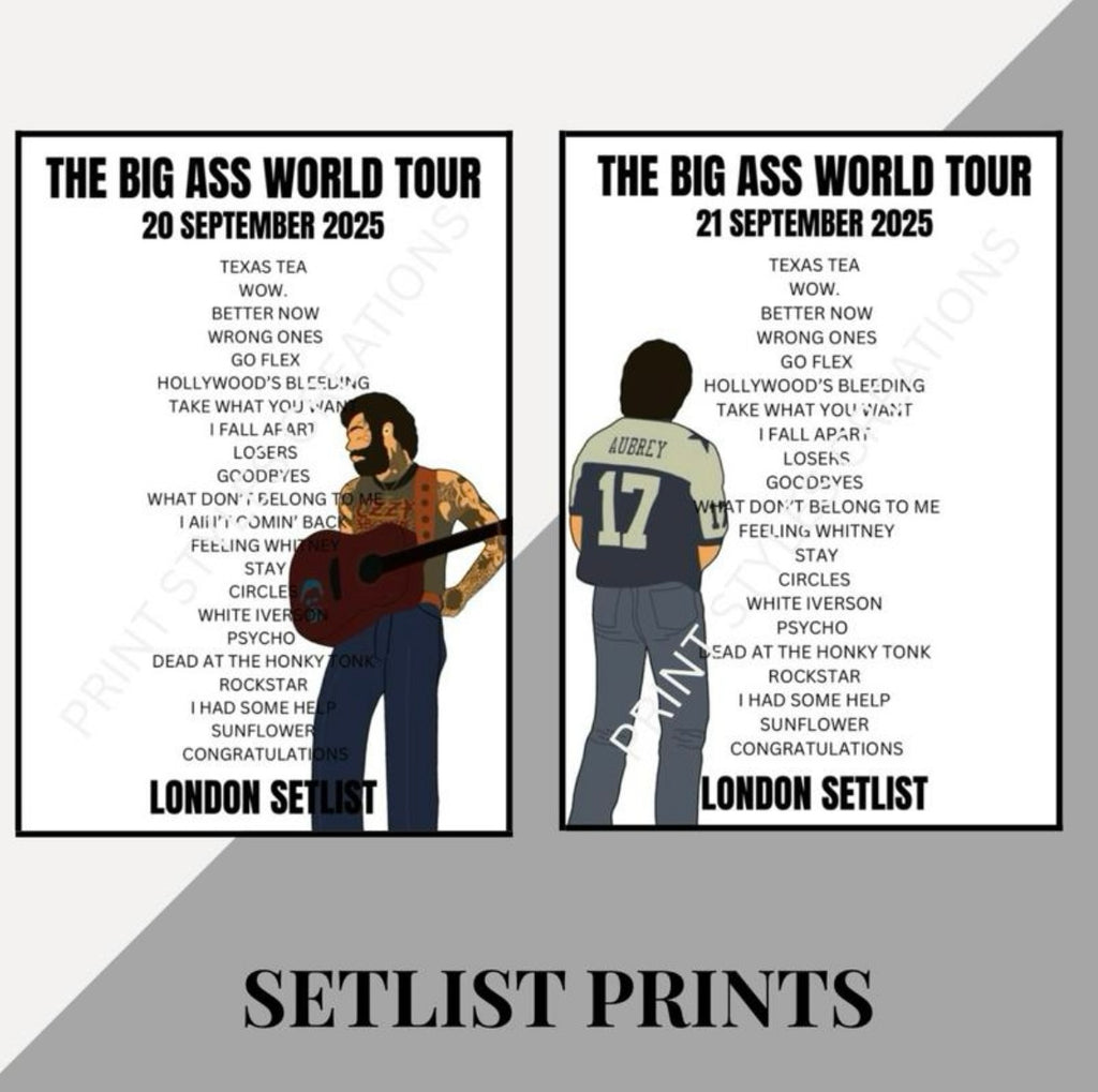 Post Malone ‘The Big Ass World Tour’ inspired setlist prints