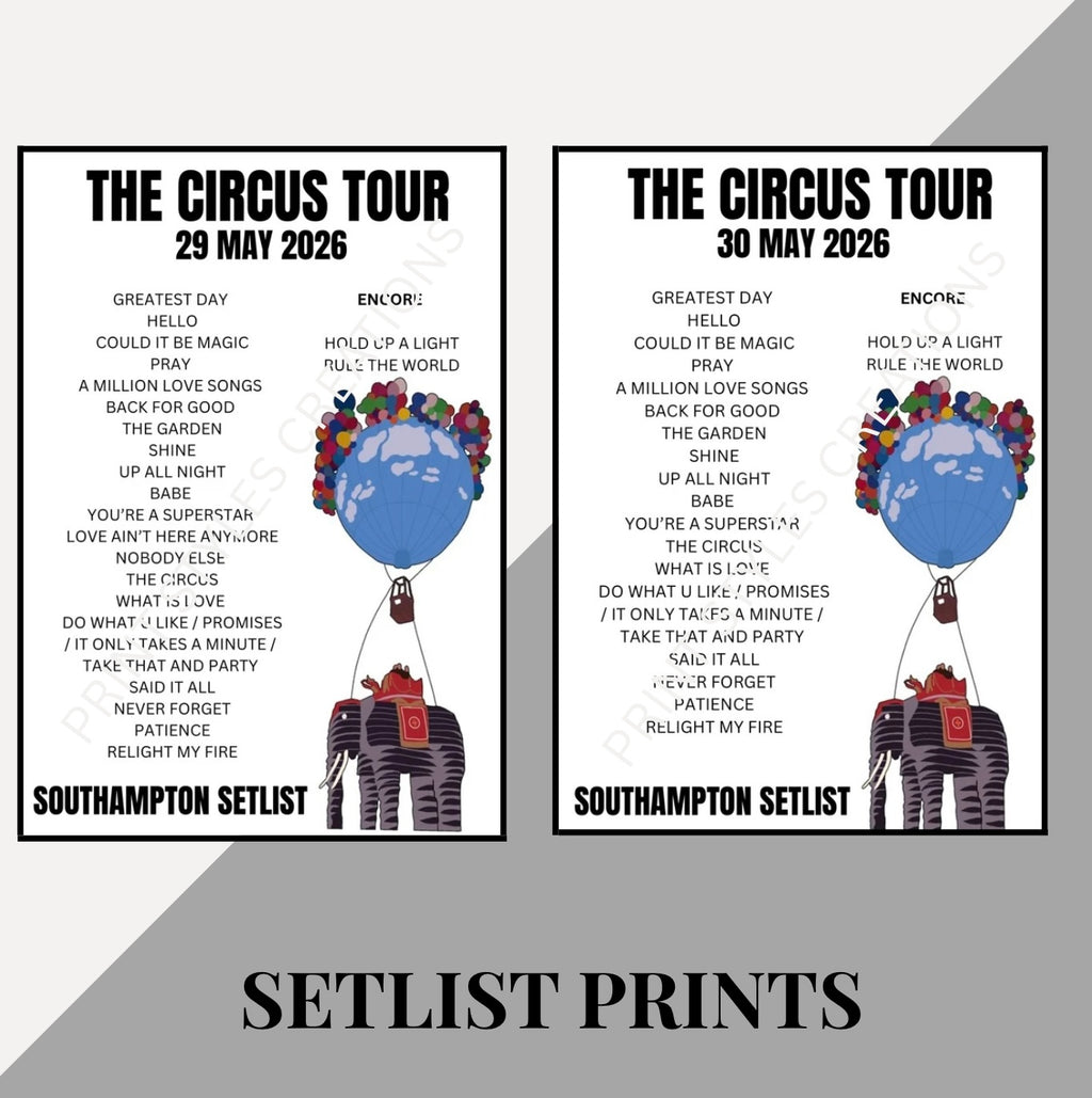 Take That ‘The Circus Tour’ inspired setlist prints