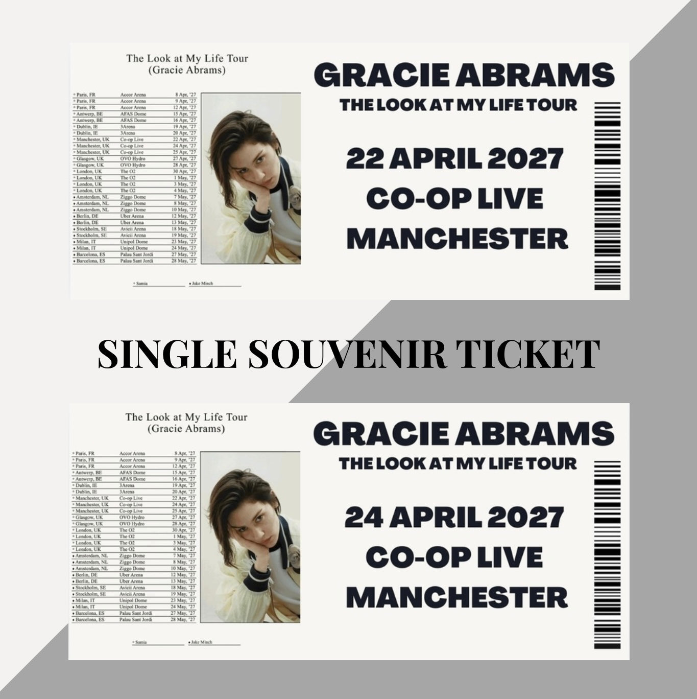 Gracie Abrams ‘The Look at my Life Tour’ inspired souvenir tickets