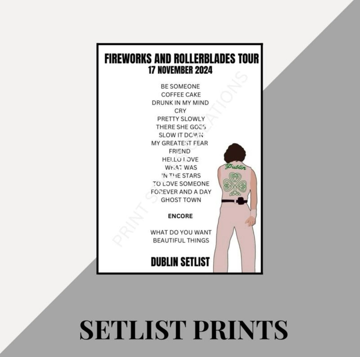 Benson Boone ‘Fireworks and Rollerblades’ Tour inspired setlist prints