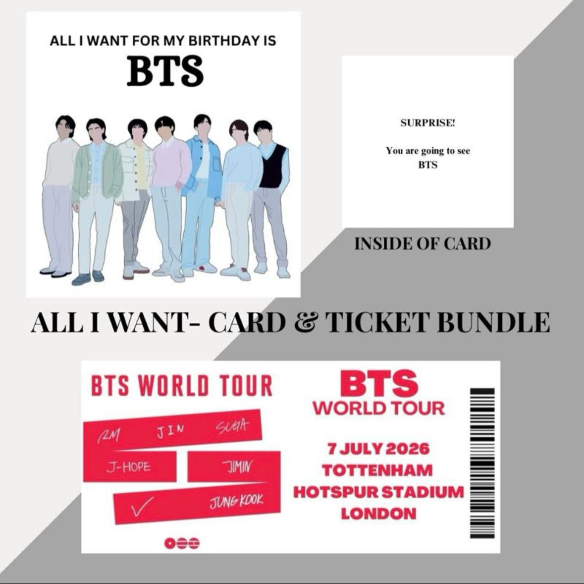 BTS Birthday card & souvenir ticket bundle