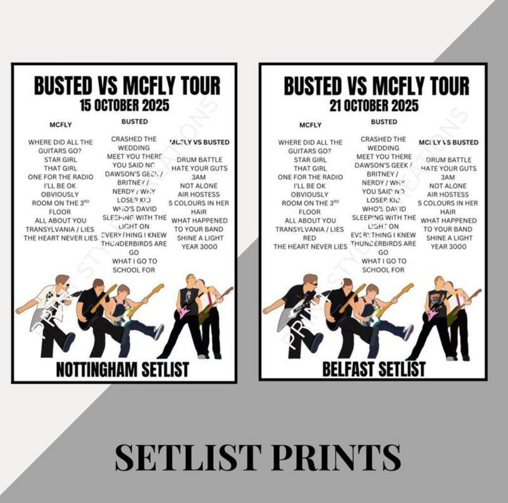 Busted v McFly inspired setlist prints