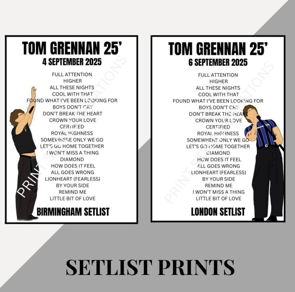 Tom Grennan 25 Tour inspired setlist prints