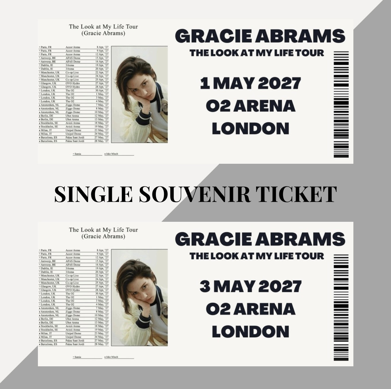 Gracie Abrams ‘The Look at my Life Tour’ inspired souvenir tickets