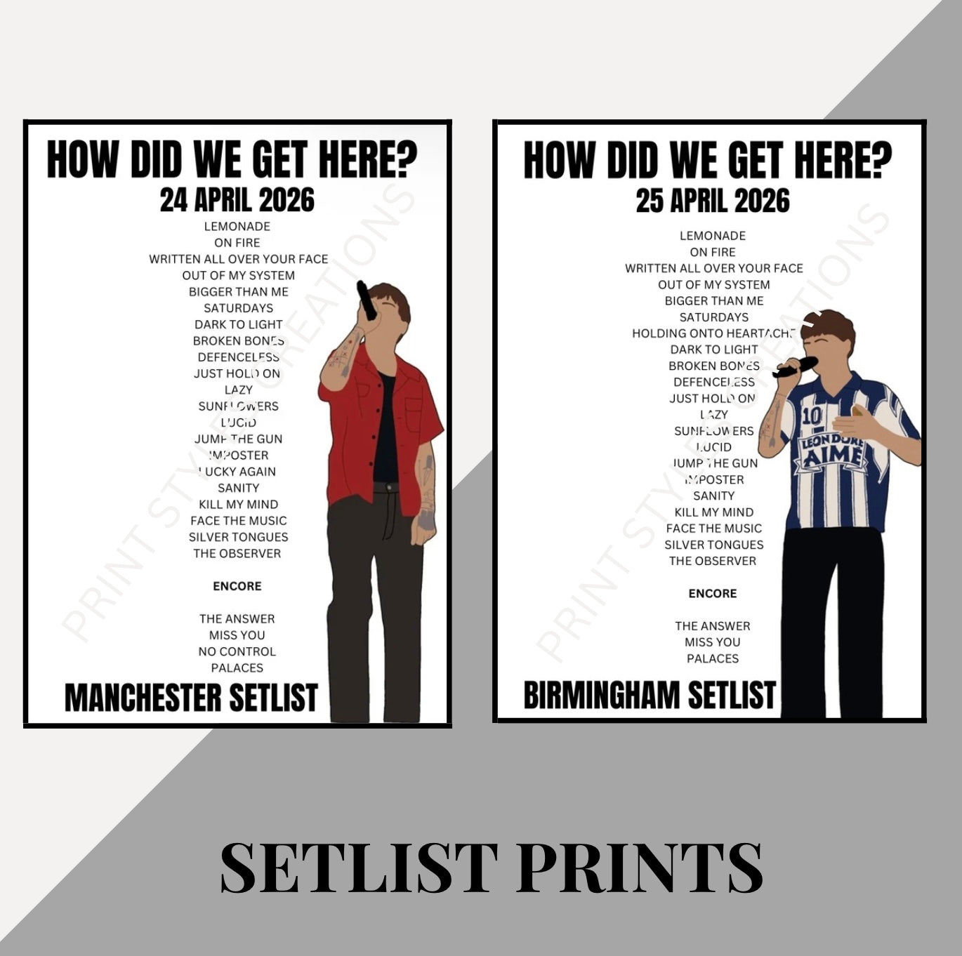 Louis Tomlinson ‘How Did We Get Here? Tour’ inspired setlist prints