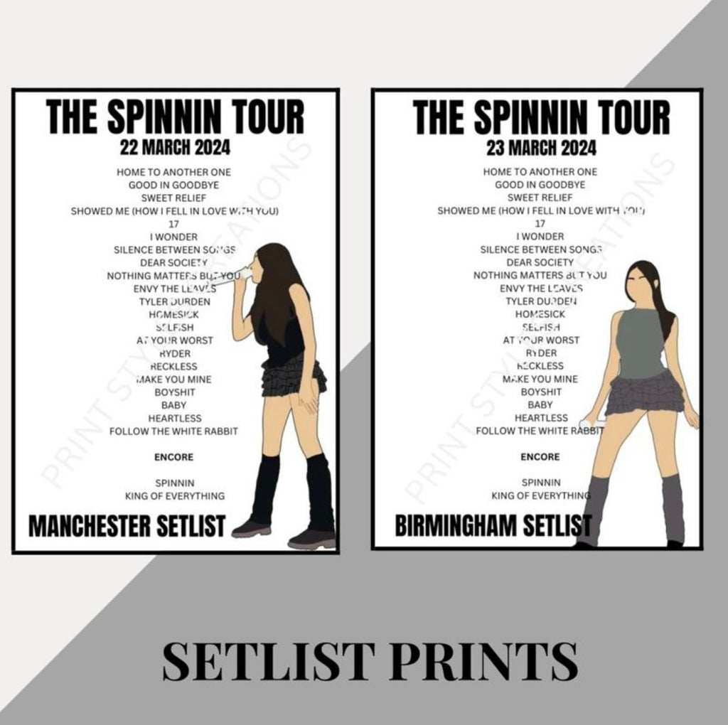 Madison Beer ‘The Spinnin Tour’ inspired setlist prints