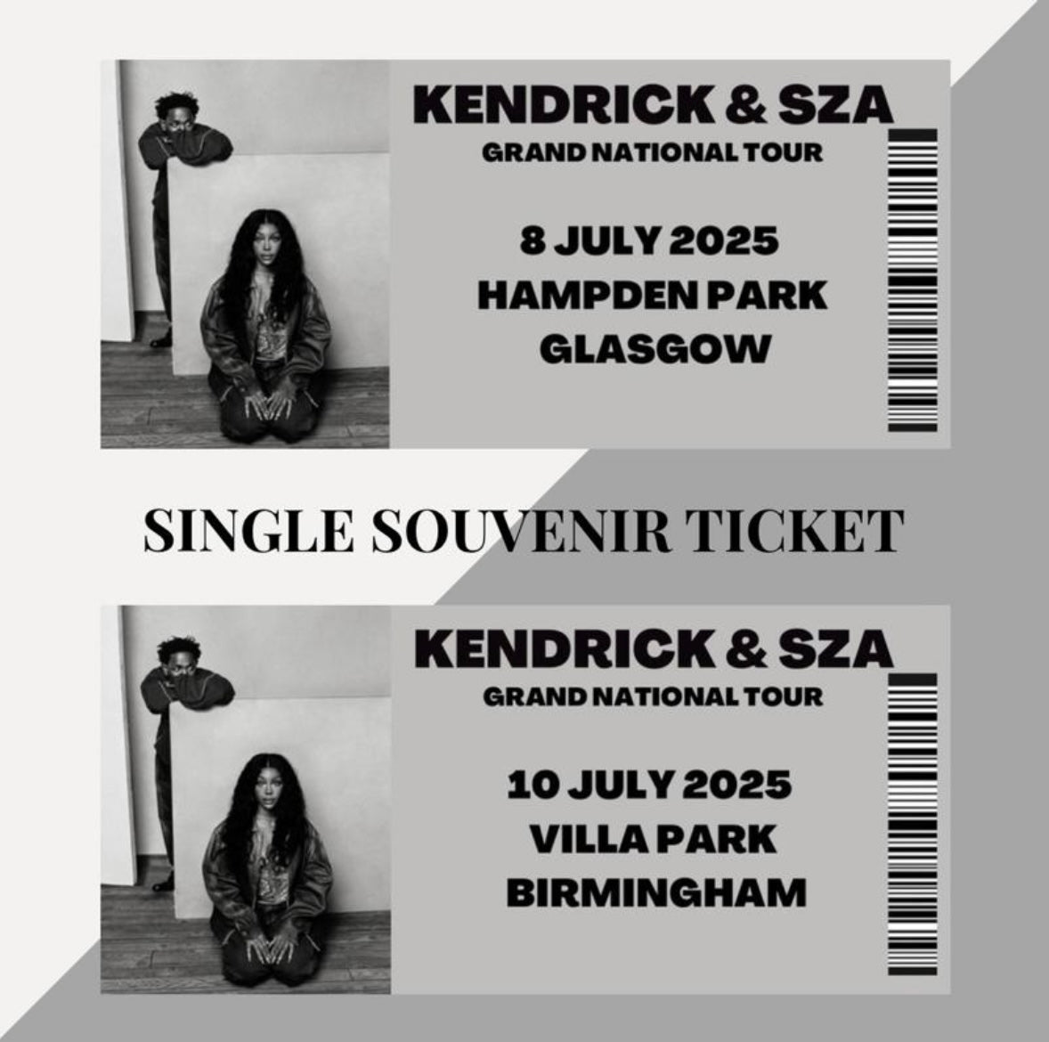 Kendrick & SZA ‘Grand National Tour’ inspired souvenir tickets