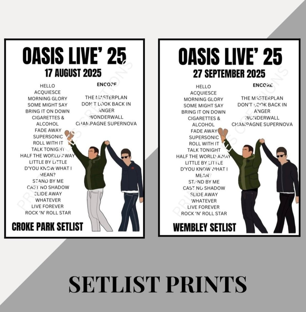 Oasis Live 25 Tour inspired setlist prints