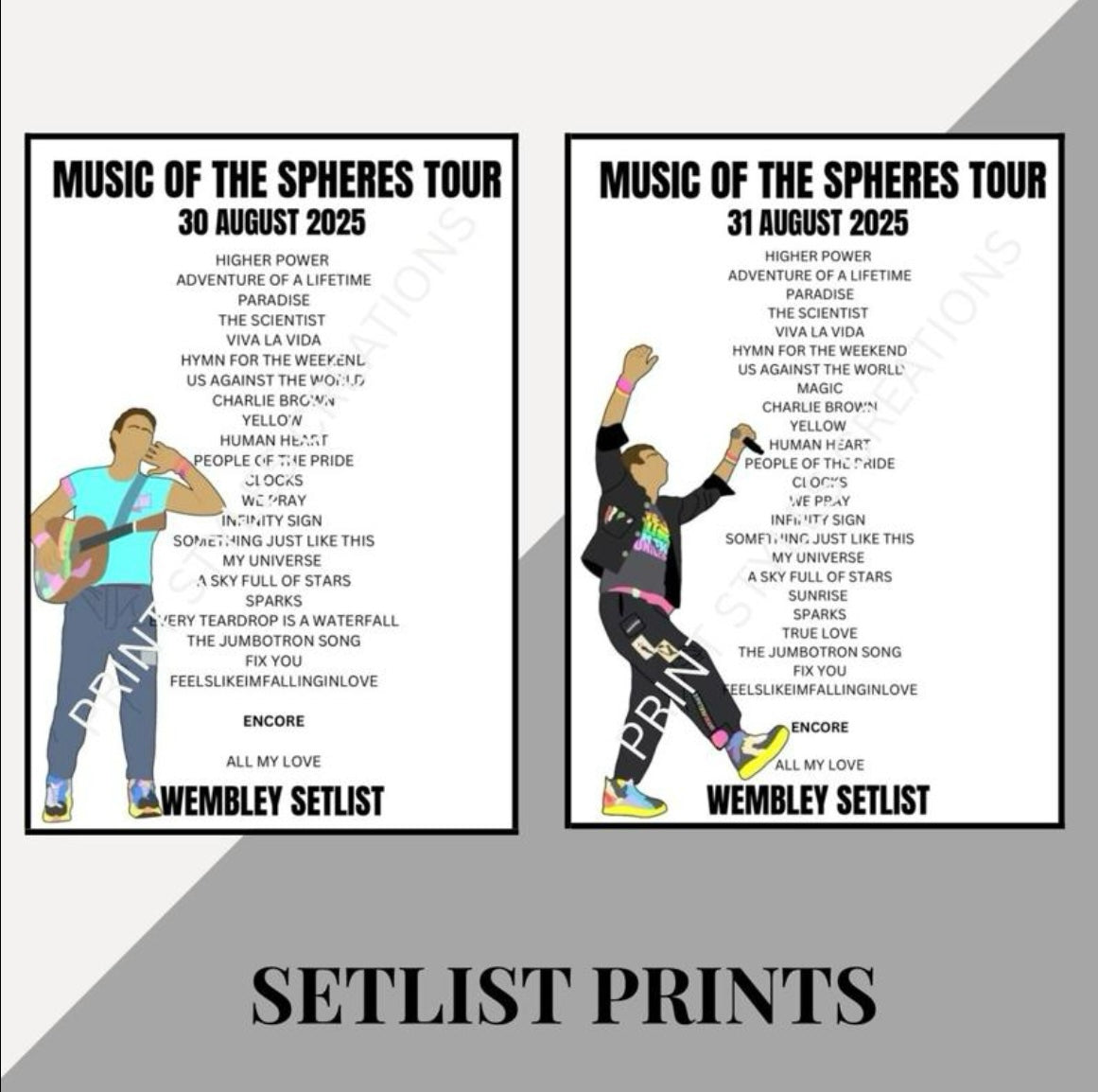 Coldplay ‘Music of the Spheres’ inspired setlist prints