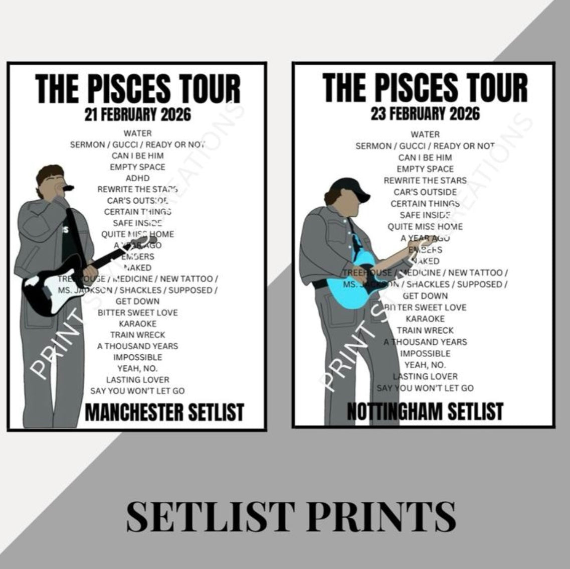 James Arthur ‘The Pisces Tour’ inspired setlist prints