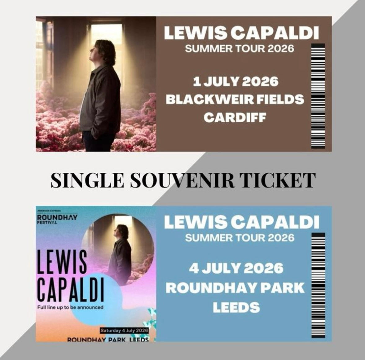 Lewis Capaldi 2026 Tour inspired souvenir tickets