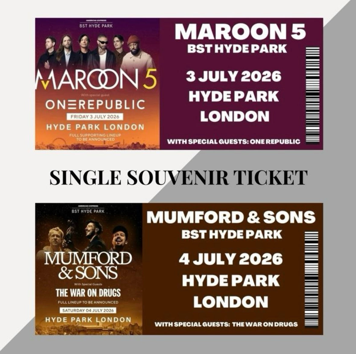 BST Hyde Park 2026 inspired souvenir tickets