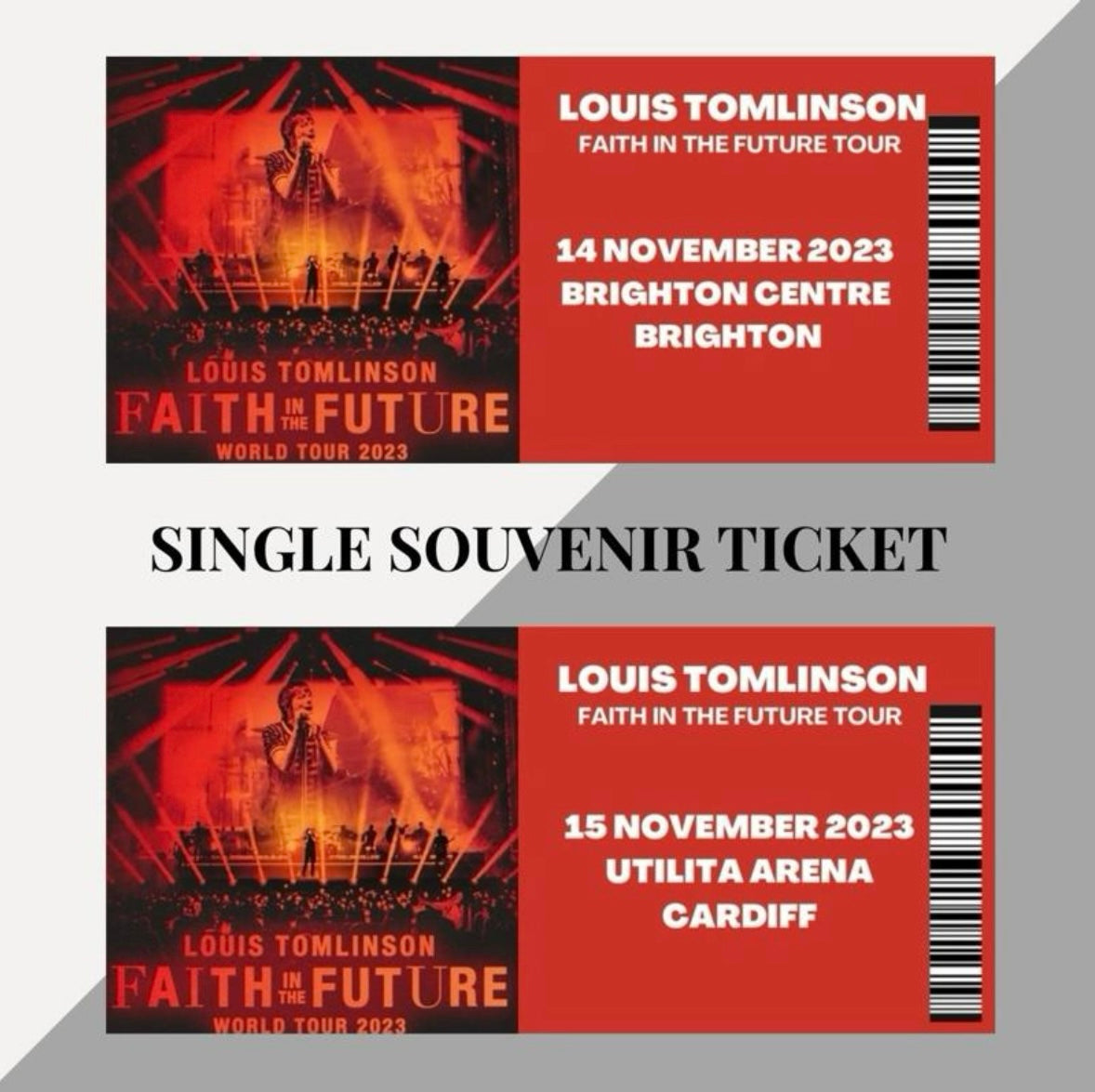 Louis Tomlinson ‘Faith In The Future’ inspired souvenir tickets
