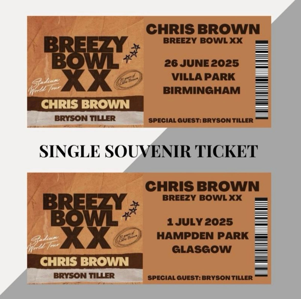 Chris Brown ‘Breezy Bowl XX Tour’ inspired souvenir tickets