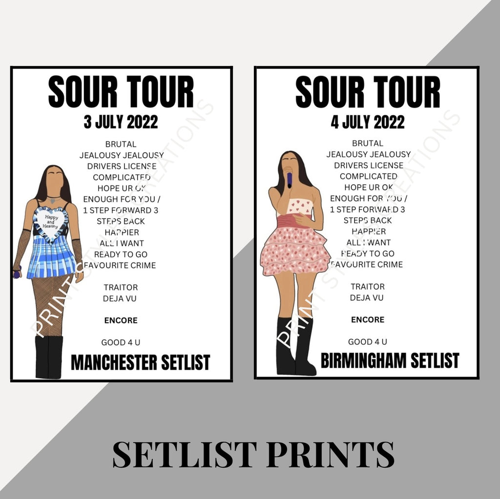 Olivia Rodrigo ‘Sour Tour’ inspired setlist prints