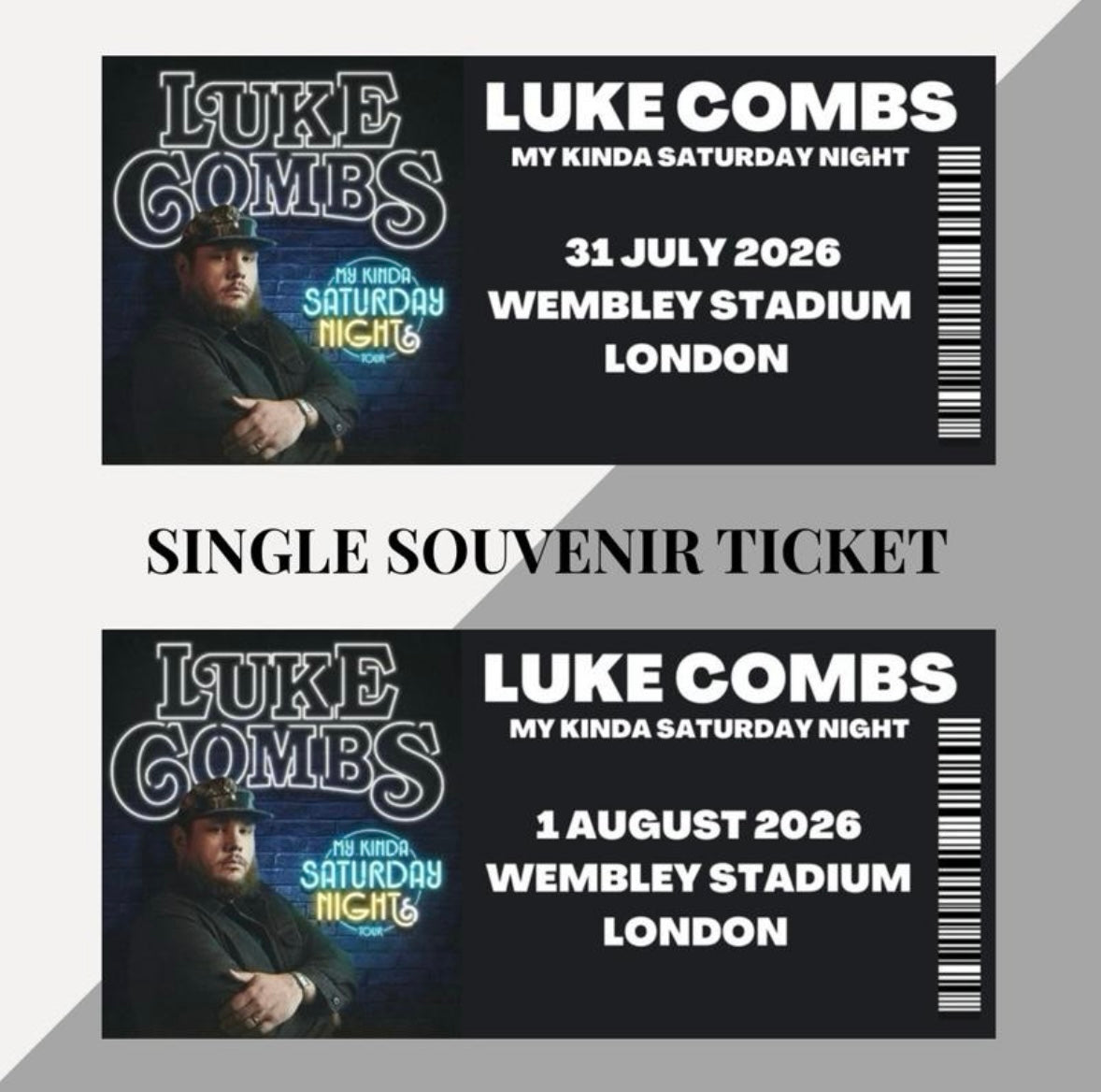 Luke Combs ‘My Kinda Saturday Night’ inspired souvenir tickets