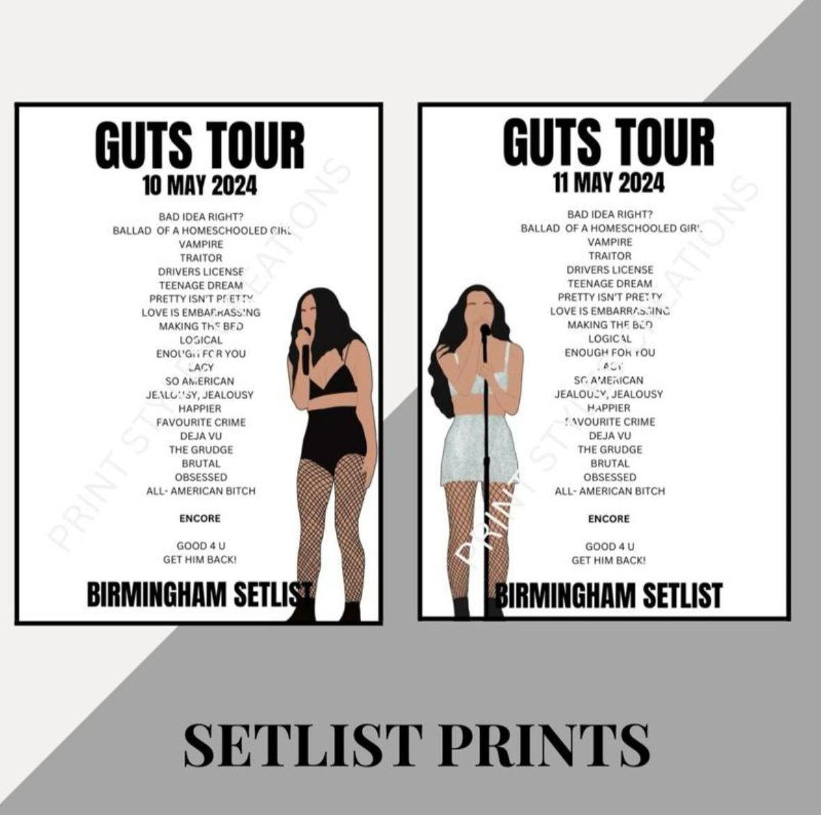 Olivia Rodrigo ‘Guts Tour’ inspired setlist prints