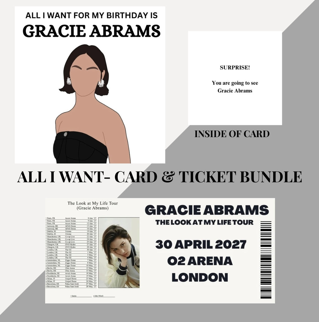 Gracie Abrams birthday card & souvenir ticket bundle