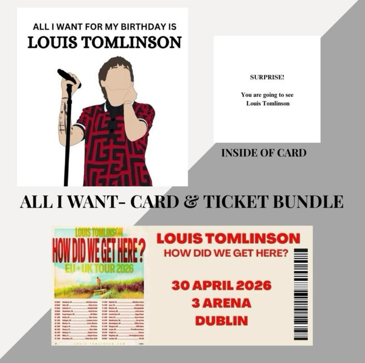 Louis Tomlinson birthday card and souvenir ticket bundle
