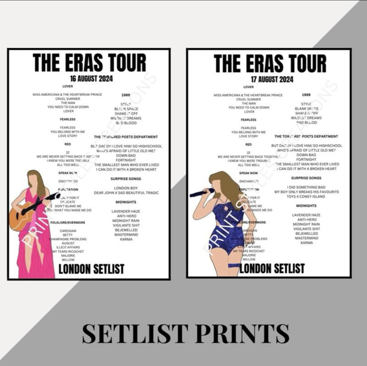 Taylor Swift ‘The Eras Tour’ inspired setlist prints