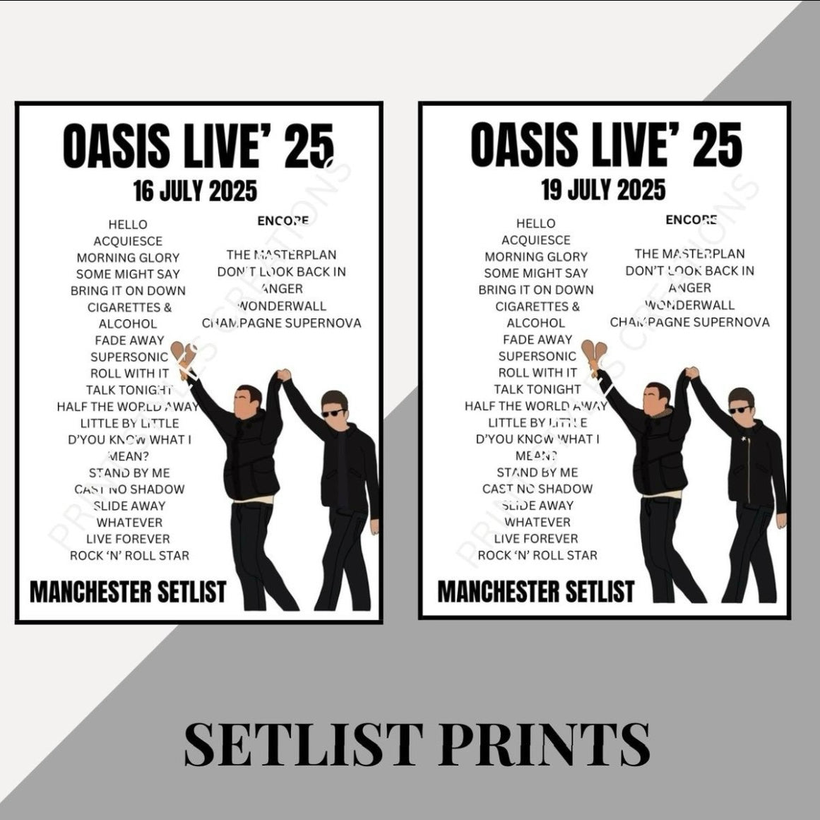 Oasis Live 25 Tour inspired setlist prints