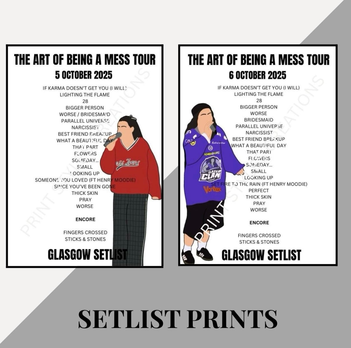Lauren Spencer Smith ‘The Art of Being a Mess’ Tour inspired setlist prints