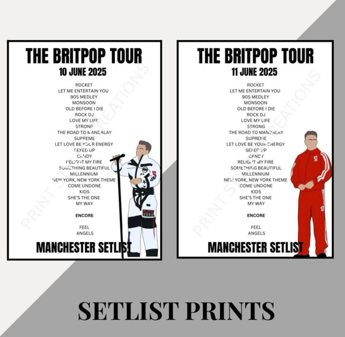 Robbie Williams ‘Britpop Tour’ inspired setlist prints
