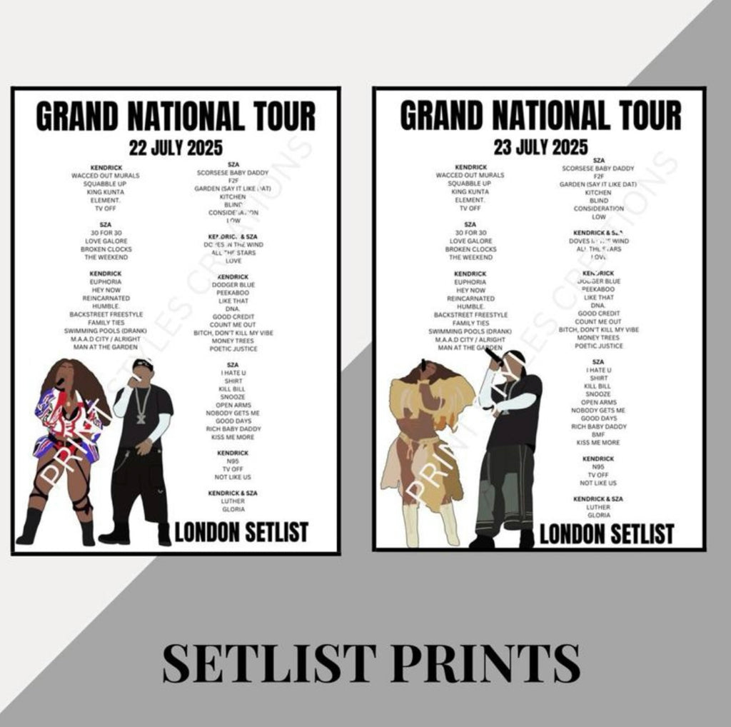 Kendrick & SZA ‘Grand National Tour’ inspired setlist prints