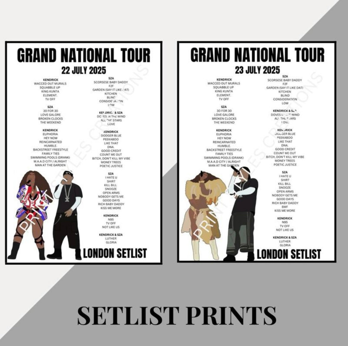 Kendrick & SZA ‘Grand National Tour’ inspired setlist prints