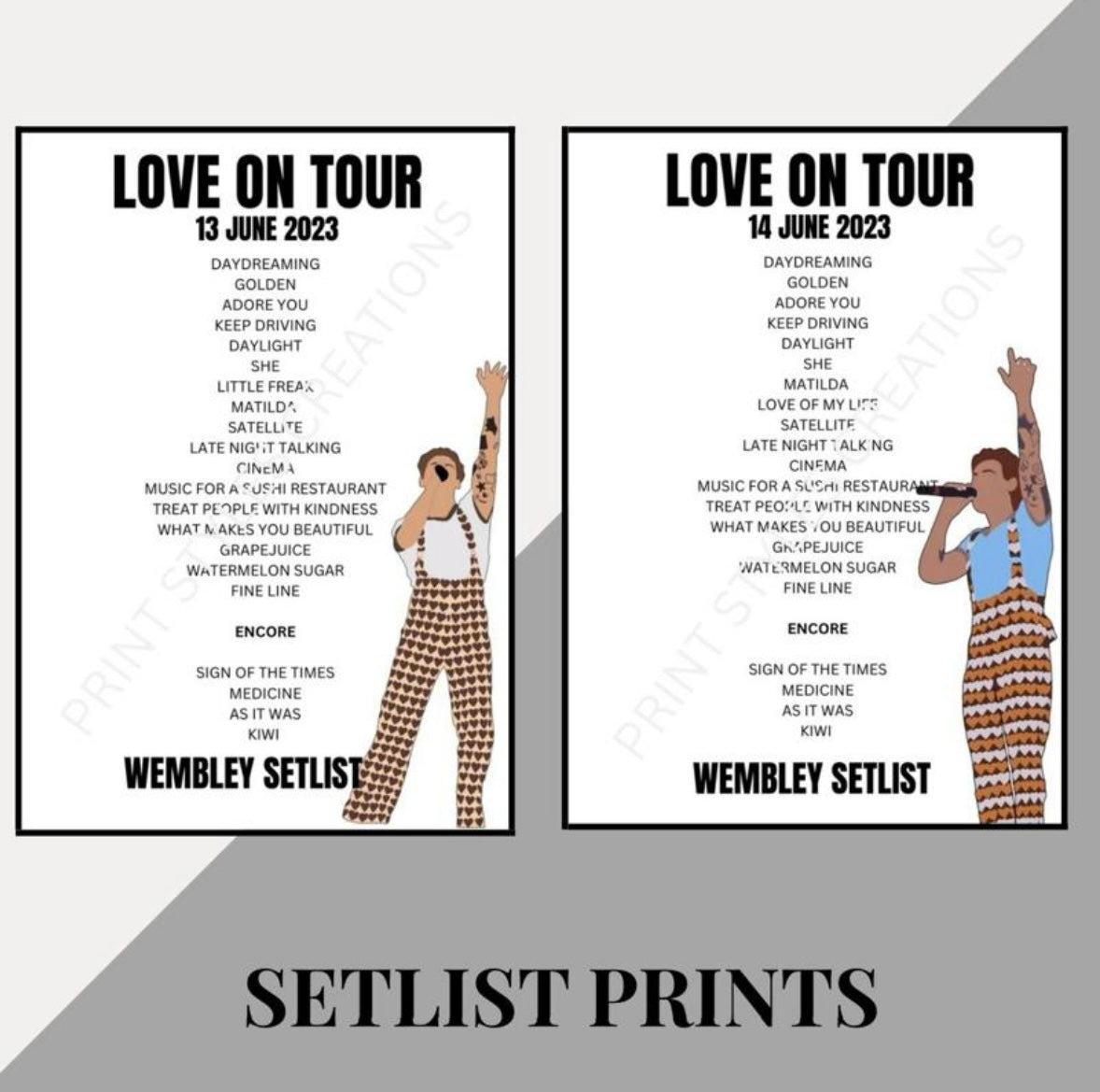 Harry Styles ‘Love On Tour’ inspired setlist prints