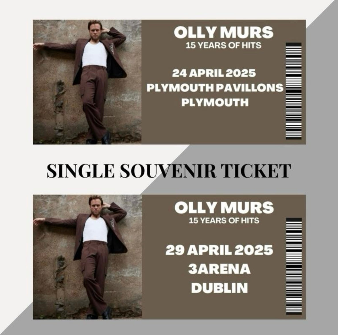 Olly Murs ‘15 Years of Hits Tour’ inspired souvenir tickets