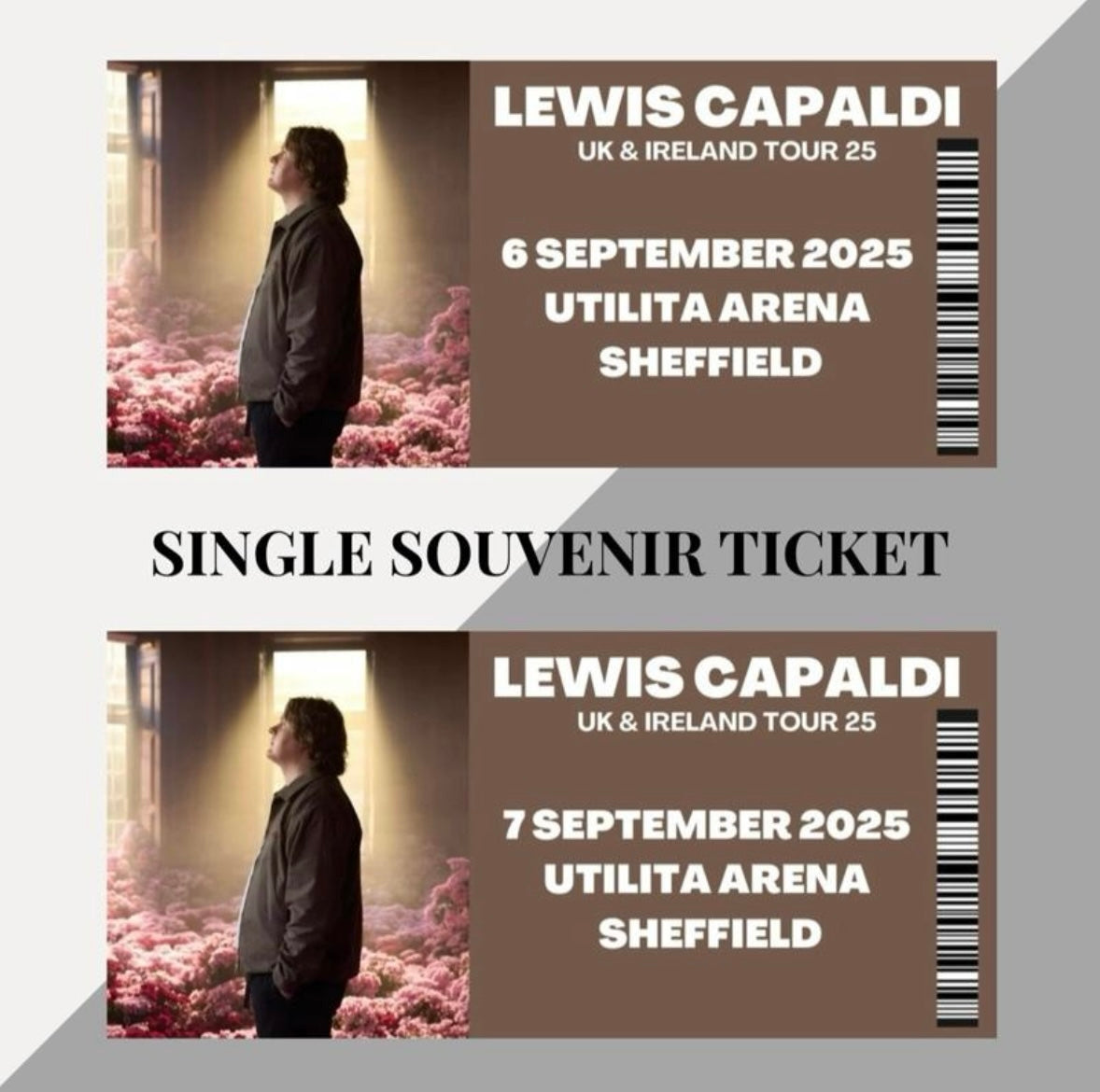 Lewis Capaldi 2025 Tour inspired souvenir tickets