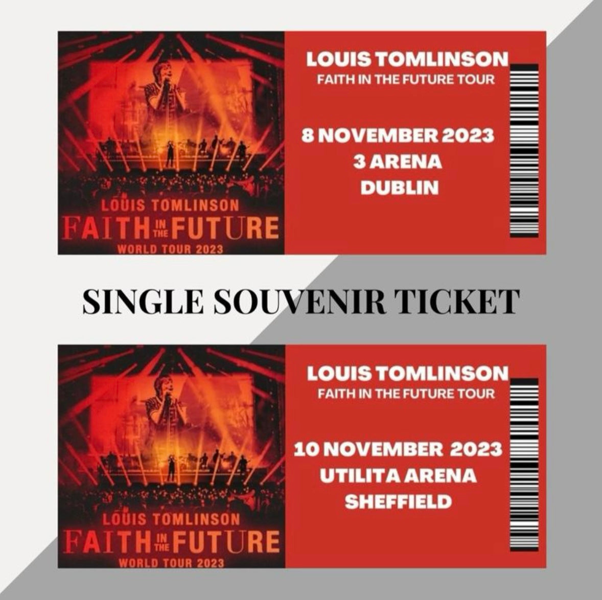 Louis Tomlinson ‘Faith In The Future’ inspired souvenir tickets